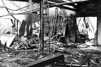 Aftermath of the fire at WNOs scenery store in Roath 24 July 1976 Photo by Sarah Quill WEB