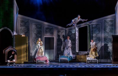 WNO Peter Pan Aidan Smith Nana Marie Arnet Wendy Nicholas Sharratt John Iestyn Morris Peter Pan Rebecca Bottone Michael Photo Credit Clive Barda 063