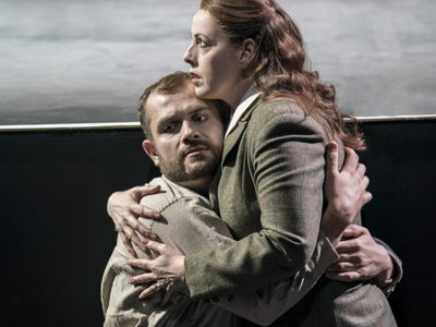 WNO The Consul Gary Griffiths John Sorel Giselle Allen Madga Sorel Photo credit Johan Persson 461 Johan Persson 2019 Man and woman embracing