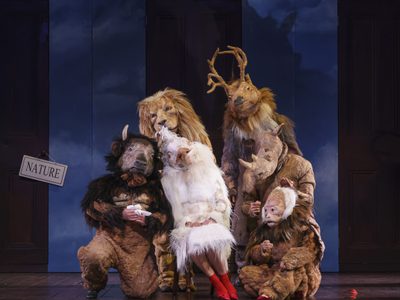 WNO The Magic Flute Animals Photo Credit Bill Cooper 0197 Copy Bill Cooper 2019 Characters dressed in animal outfits lion, rhino, buffalo, deer, bird and monkey.