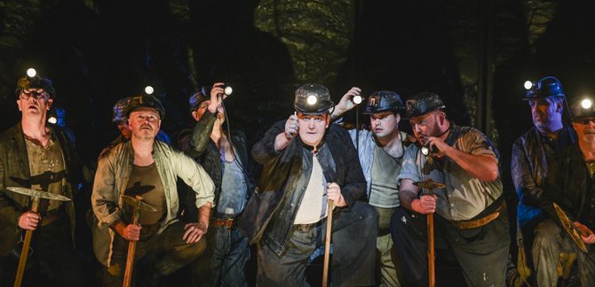 WNO Blaze of Glory Cast of Blaze of Glory photo credit Kirsten Mcternan 064 230223 153228 Miners rest from mining to sing together