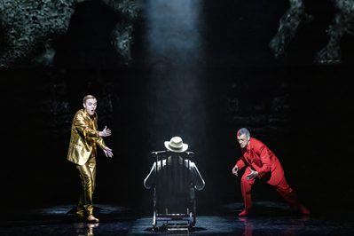 WNO Death in Venice Alexander Chance The Voice of Apollo Mark le Brocq Gustav von Aschenbach Roderick Williams The Voice of Dionysus photo credit Johan Persson 07250
